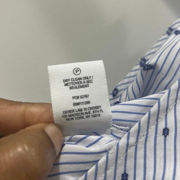 DEREK LAM 10 CROSBY White Blue Striped Embroidered Pin Dots V-Neck Dress 6 - Picture 7 of 8